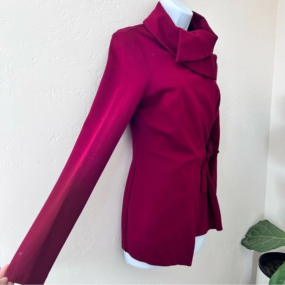 JOSEPH RIBKOFF Large Collar Wrap Jacket Cranberry  Size Womens 4